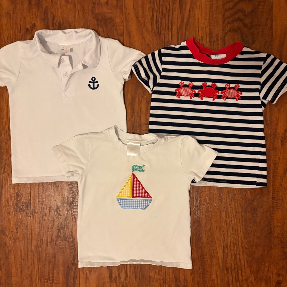 Kids Nautical Stripe and Anchor Tee Set - White, Navy & Red